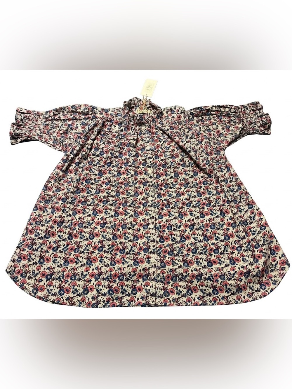 Mille Blue Pink Floral 100% Cotton Joni Bohemian Peasant Top In Bluebell